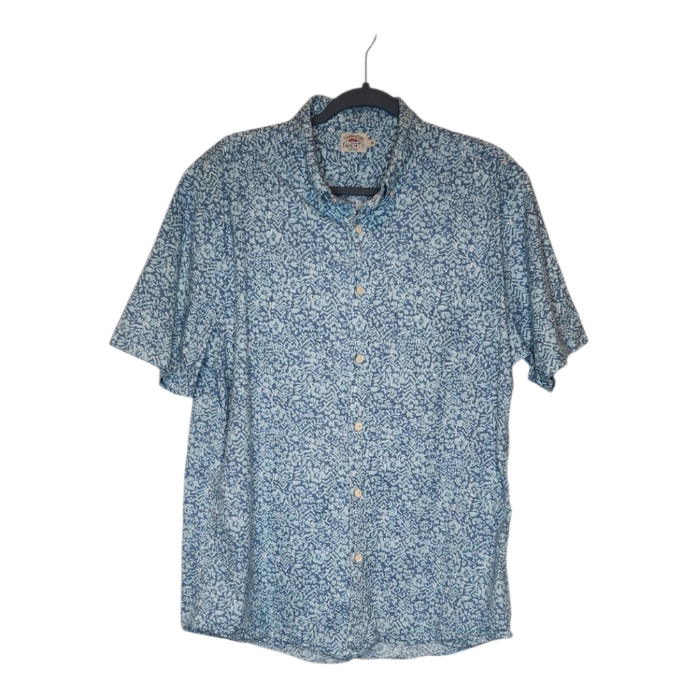 Faherty Breeze Short Sleeve Teal Waters Hemp Blend Button Down Shirt Large